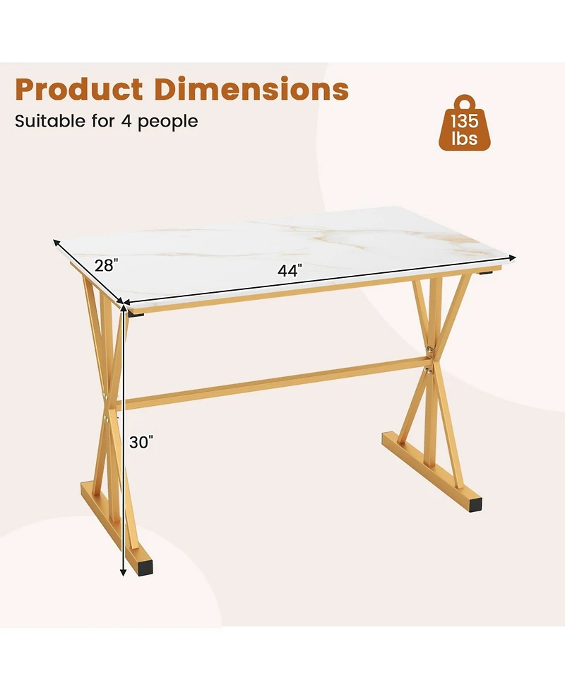 Sugift 44 Inches Sintered Stone Dining Table with Metal Frame and Faux Marble Tabletop