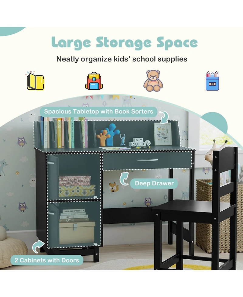 Sugift Wooden Kids Study Desk and Chair Student Workstation Set