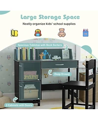 Sugift Wooden Kids Study Desk and Chair Student Workstation Set