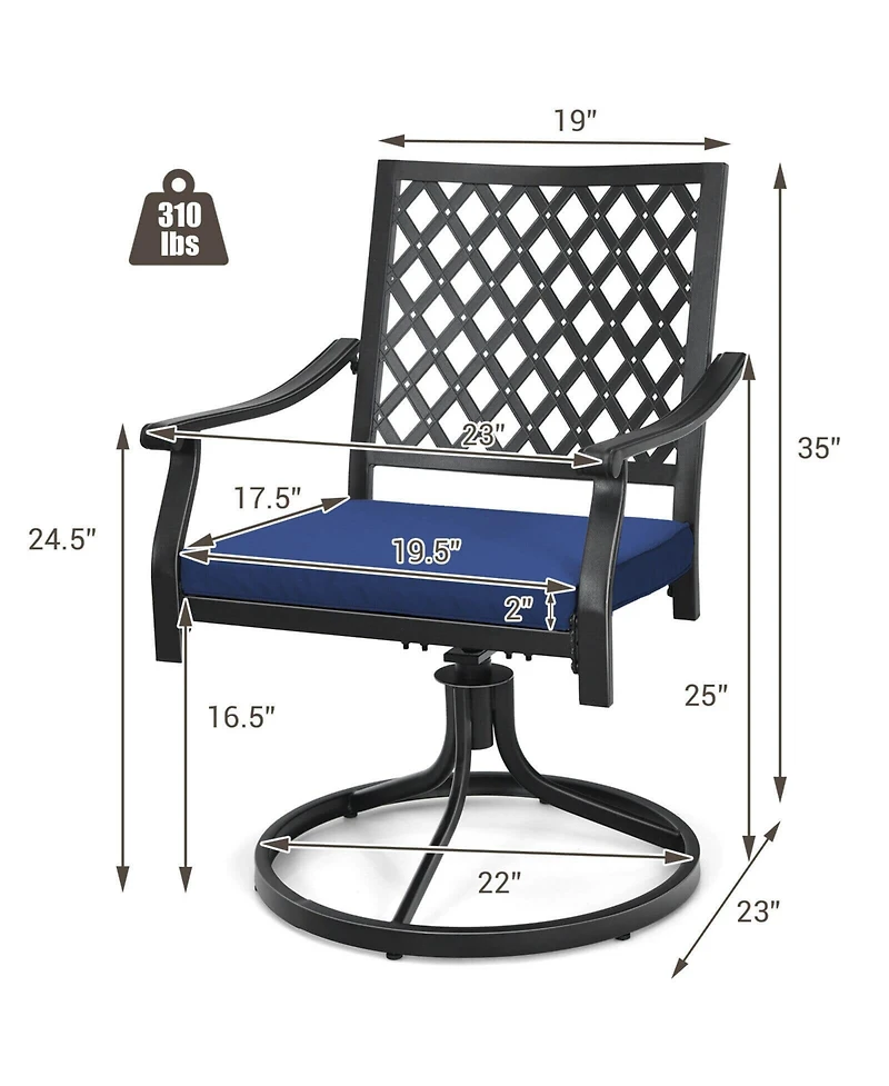 Sugift Set of Two Swivel Outdoor Chairs with Cushions and Steel Base