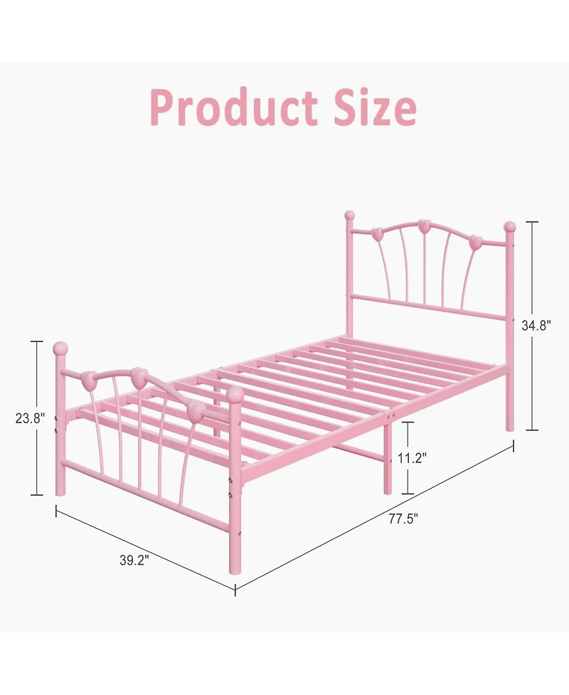 gaomon Heart-Shaped Metal Platform Bed Frame, Slat Support, Underbed Storage, No Box Spring