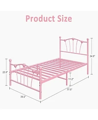 gaomon Heart-Shaped Metal Platform Bed Frame, Slat Support, Underbed Storage, No Box Spring