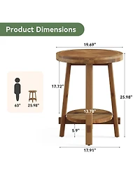 Tribesigns Solid Wood Side Table Set of 2, Small Round End Table with 2-Tier Storage, Farmhouse Wooden Circle Bedside Nightstand