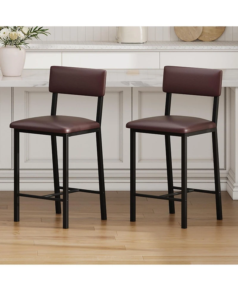 gaomon Set of 2 Bar Stools, 25" Counter Height, Pu Leather with Backrest and Footrest for Dining Room