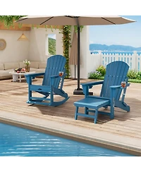 gaomon Folding Adirondack Rocking Chair with Retractable Ottoman and Cup Holders, Hdpe All-Weather Outdoor Chair for Porch