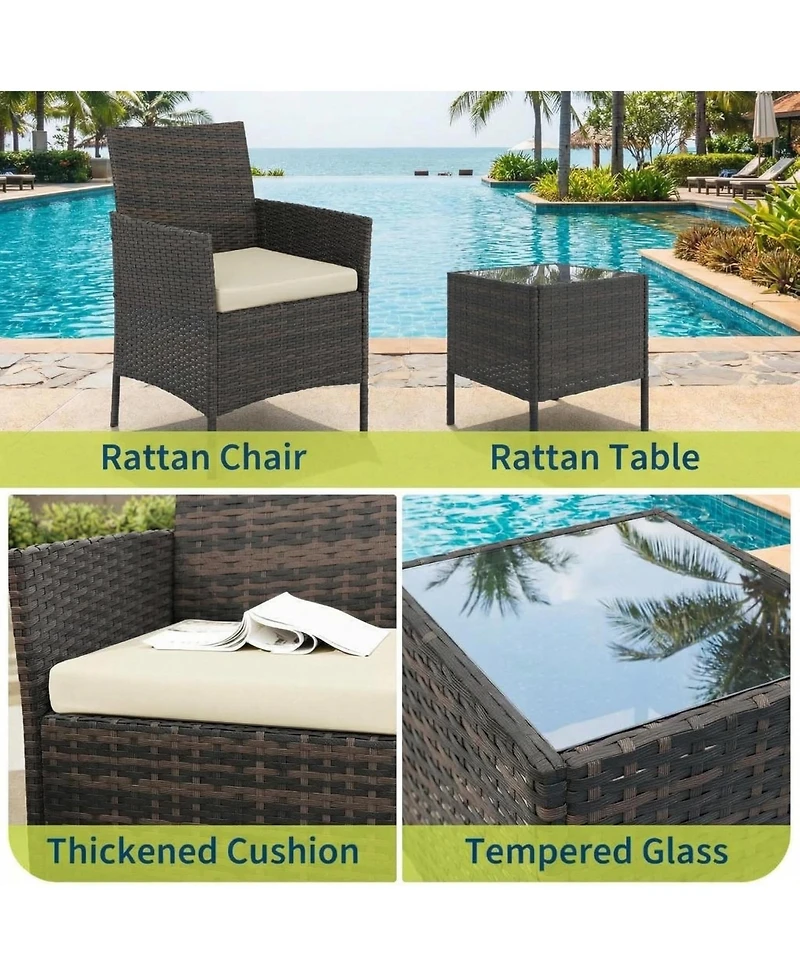 gaomon 3-Piece Pe Rattan Patio Bistro Set with Cushioned Chairs,Cushion