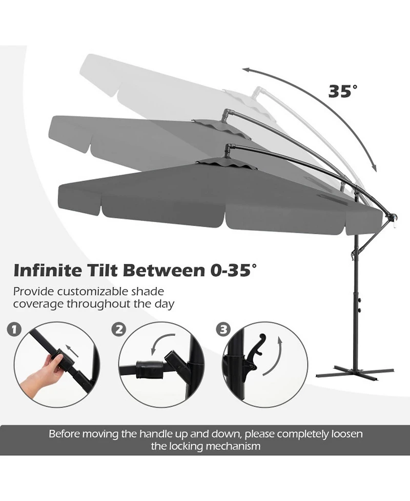 Gouun 10 ft Cantilever Patio Umbrella with Protective Cover Infinite Tilt and Ruffled Edge