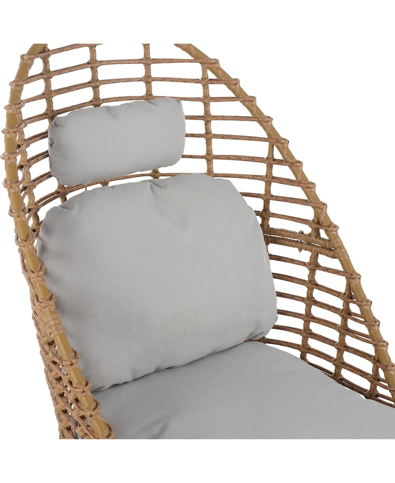 sumyeg Outdoor Wicker High-back Swivel Lounge Chair with Teak Finished Leg, Faux Rattan and Cushion