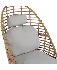 sumyeg Outdoor Wicker High-back Swivel Lounge Chair with Teak Finished Leg, Faux Rattan and Cushion