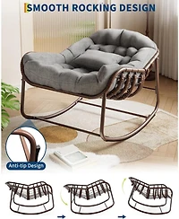 gaomon Outdoor Papasan Rocking Chair, Oversized Wicker Lounge Chair with Cushion and Metal Frame, Patio Rattan Egg Rocker for Balcony Backyard Porch