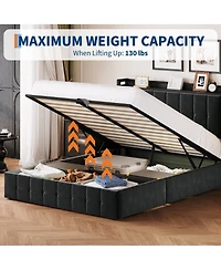 Homfan Lift Up Bed Frame, Upholstered Bed with Button Tufted Wingback Storage Headboard, Hydraulic Storage, No Box Spring Needed