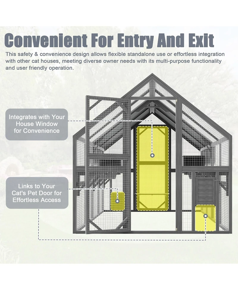 Zeus & Ruta Large Outdoor Cat Enclosure Wooden Shelter 7 Platforms 2 Resting Boxes Bridges Waterproof Uv Proof Canopy