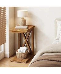 Tribesigns Solid Wood End Table Set of 2, 2-Tier C Shaped Side Table, Solid Wood Sofa Side Table, Simple Nightstand