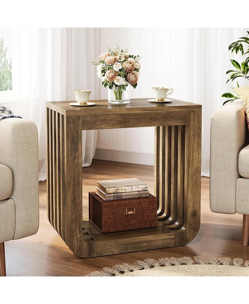 Tribesigns Side Table, Farmhouse Narrow End Table with Slatted Open Frame, Wooden Rustic Accent Sofa Side Table
