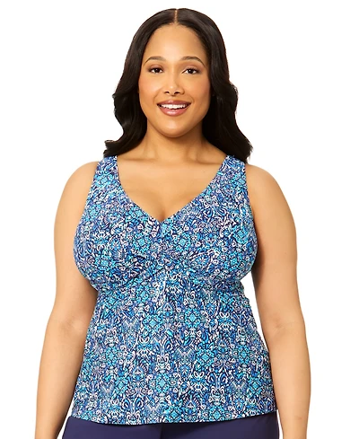 Island Escape Plus Printed V-Neck Underwire Tankini Top, Macy's Exclusive