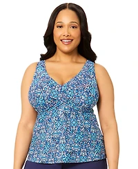 Island Escape Plus Printed V-Neck Underwire Tankini Top, Macy's Exclusive