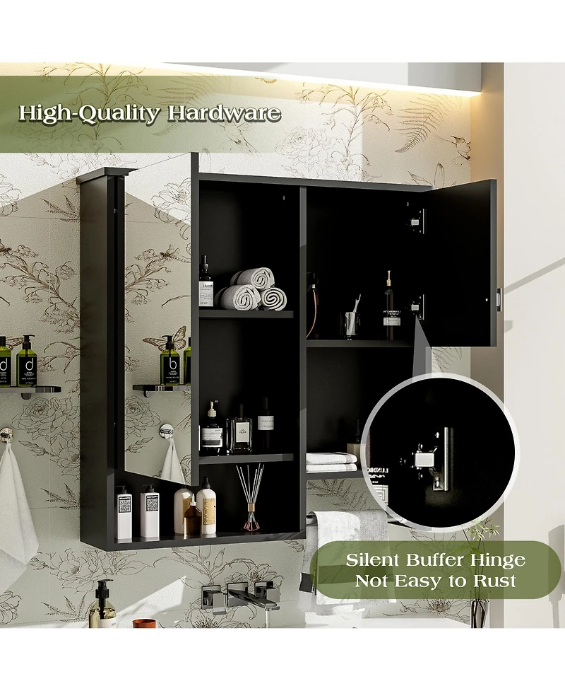 Busdays 29" x 28" Wall Mounted Bathroom Medicine Cabinet with Mirror and Towel Bar