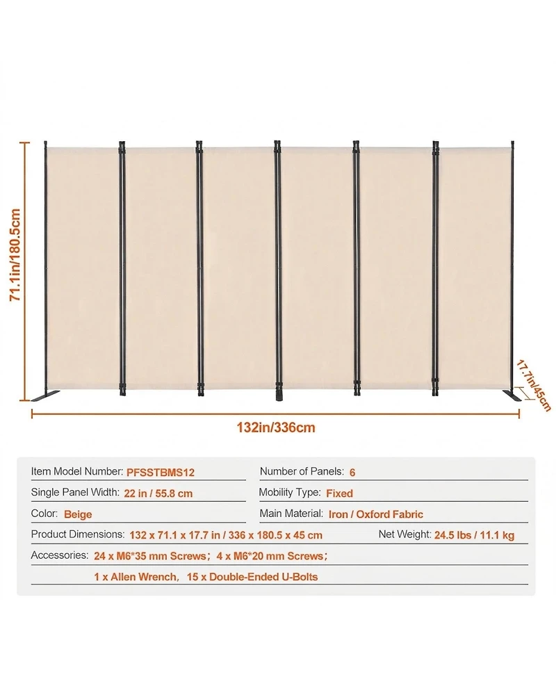 Sugift Room Divider, 6 Panel Folding Privacy Screen for Room Separation