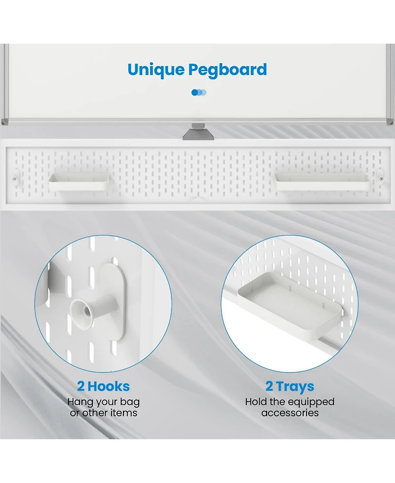 Sugift Adjustable Double Sided Magnetic Whiteboard with Pegboard