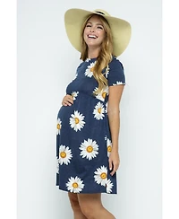 Hello Miz Maternity Womeen's Floral Empire Waist T-Shirt Dress with Pockets