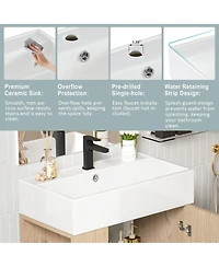 Busdays 21.6" Wood Bathroom vanity, Combo Cabinet, Bathroom Storage Cabinet, Single Ceramic Sink, Left side storage