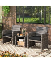 Sugift 3 Piece Patio Furniture Set with Cushions and Glass Coffee Table