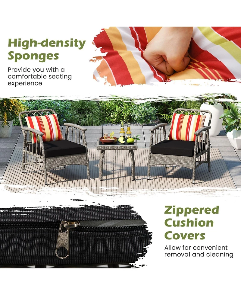 Sugift 3 Piece Patio Wicker Furniture Set with Adjustable Backrest