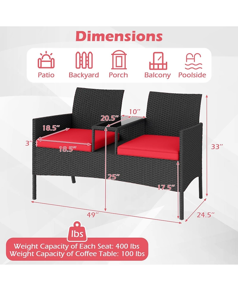 Sugift Patio Loveseat with Built In Table for Backyard or Porch