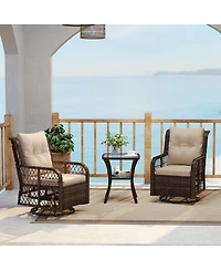 Sugift 3 Piece Patio Wicker Swivel Glider Set with Side Table