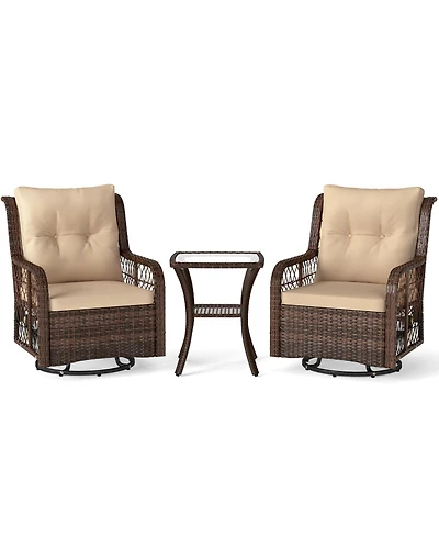 Sugift 3 Piece Patio Wicker Swivel Glider Set with Side Table
