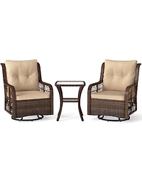 Sugift 3 Piece Patio Wicker Swivel Glider Set with Side Table