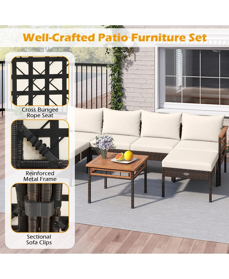 Sugift Patio Rattan Chairs with Ottomans and Side Table for Backyard