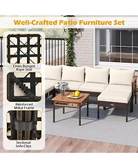 Sugift Patio Rattan Chairs with Ottomans and Side Table for Backyard