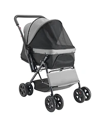 Zeus & Ruta Foldable Cat Stroller 4 Wheel Travel with Reversible Handle 44lb Max
