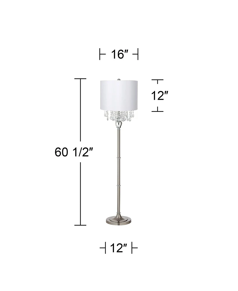 360 Lighting Crystals Traditional Luxury 60 1/2" Tall Standing Floor Lamp Metal Satin Steel Finish Office Drum