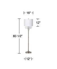 360 Lighting Crystals Traditional Luxury 60 1/2" Tall Standing Floor Lamp Metal Satin Steel Finish Office Drum