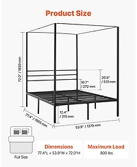 Sugift Full Size Canopy Bed Frame, Metal, Heavy Duty Steel Slats, Easy Assembly