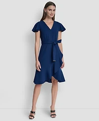 Dkny Women's Flutter Short-Sleeve V-Neck Faux-Wrap Dress