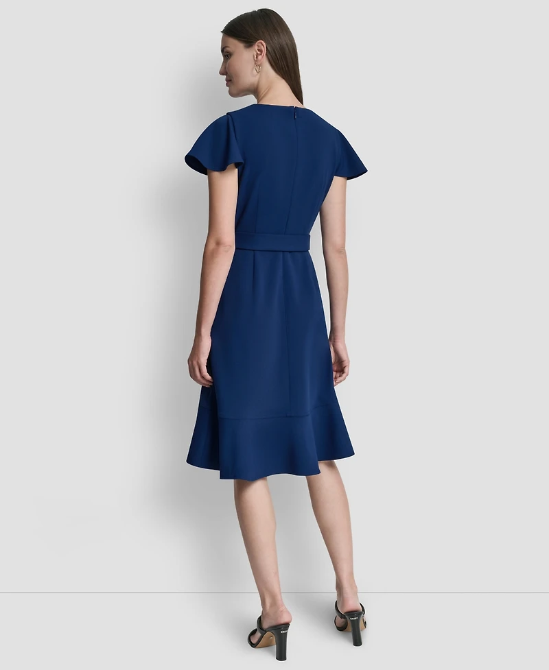 Dkny Women's Flutter Short-Sleeve V-Neck Faux-Wrap Dress