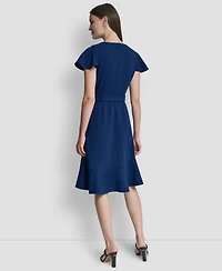 Dkny Women's Flutter Short-Sleeve V-Neck Faux-Wrap Dress