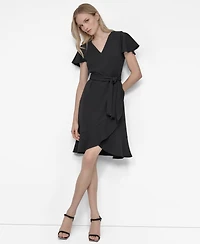 Dkny Women's Flutter Short-Sleeve V-Neck Faux-Wrap Dress