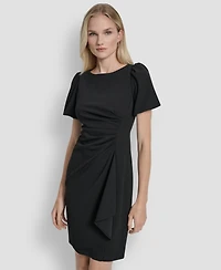 Dkny Women's Bubble Sleeve Scuba Crepe Ruched Sheath Dress