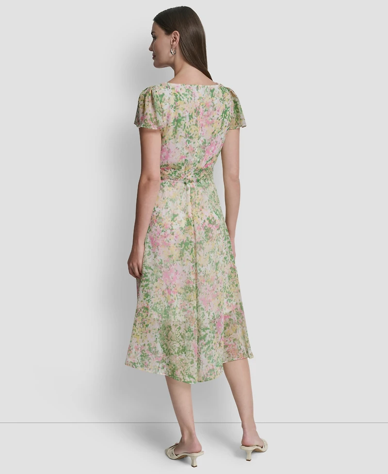 Dkny Women's Flutter Short-Sleeve High-Low V-Neck Midi Dress