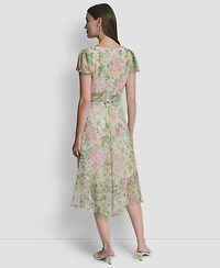 Dkny Women's Flutter Short-Sleeve High-Low V-Neck Midi Dress