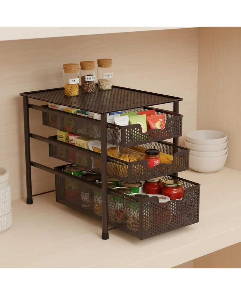 Yigii 3 Tier White Alloy Steel Sliding Basket Organizer Drawer Cabinet