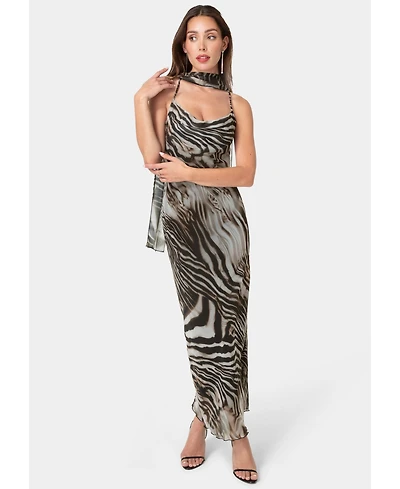 Bebe Women's Printed Chiffon Cowl Maxi Dress