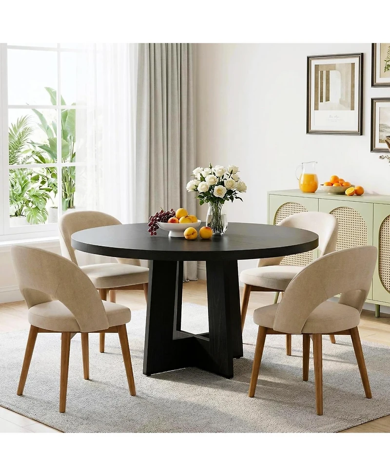gaomon 47'' Round Dining Table for 4 to 6 People, Space Saving Pedestal Base Table for Kitchen