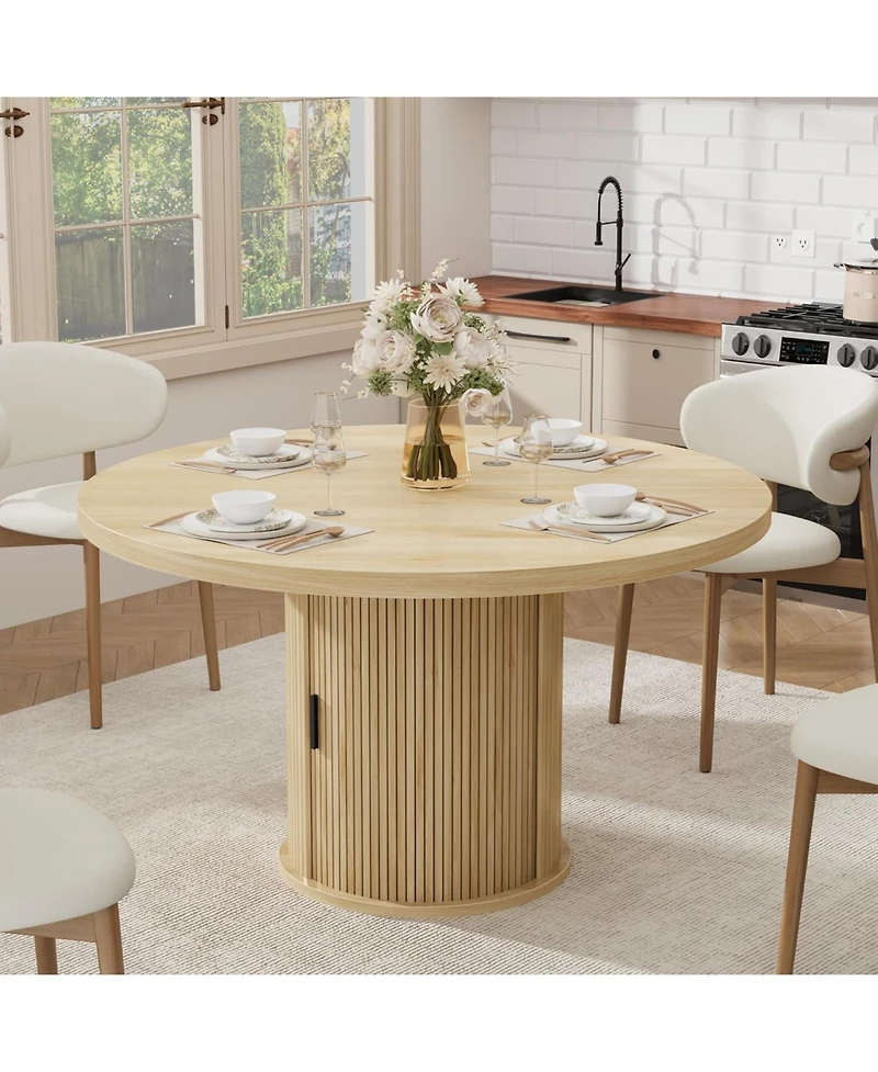 gaomon 47'' Round Dining Table for 4–6 with 2-Layer Storage Shelf & Drawer, Farmhouse Kitchen & Dining Room Table