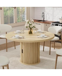 gaomon 47'' Round Dining Table for 4–6 with 2-Layer Storage Shelf & Drawer, Farmhouse Kitchen & Dining Room Table