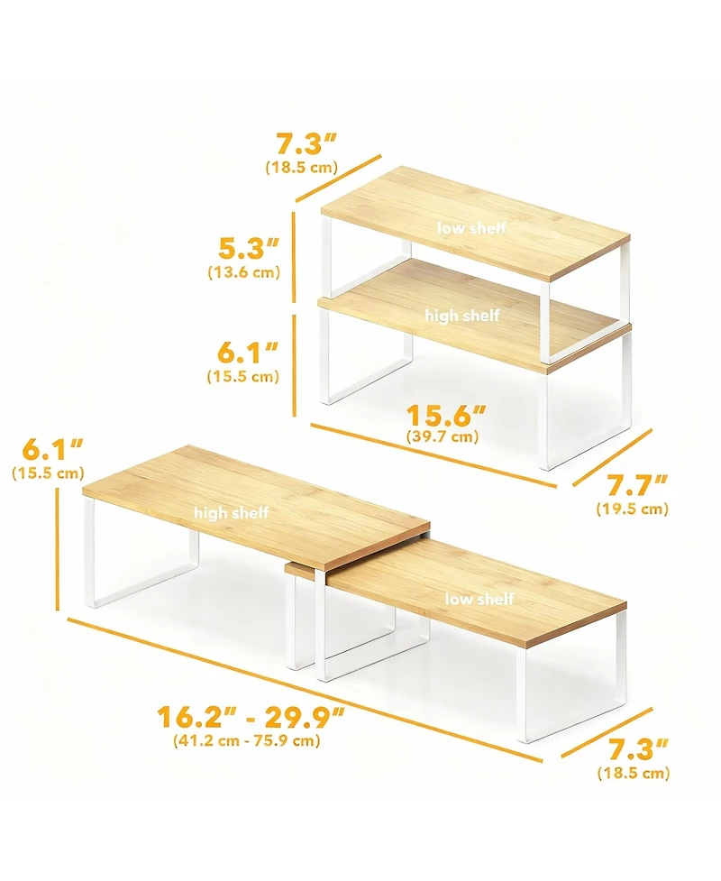 Yigii 2 Pack Adjustable Bamboo Shelf Organizer